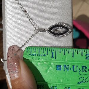 NWT BLACK MARQUISE CREATED DIAMOND NECKLACE SOLID STERLING SILVER CZ 18"